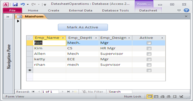 To perform operations on selected records of a datasheet Fig:1.3