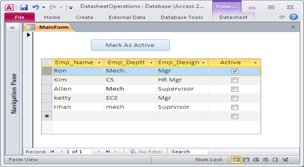 To perform operations on selected records of a datasheet Fig:1.4