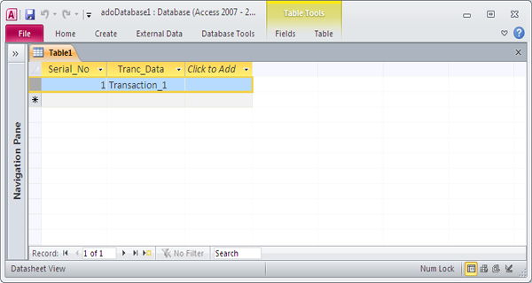 Transaction Based Processing In MS Access Using ADOs Fig-1.5