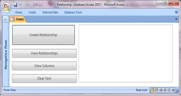 Creating relationships between tables in MS Access using VBA code Fig-1.1