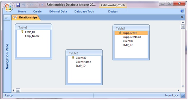 Creating relationships between tables in MS Access using VBA code Fig-1.2