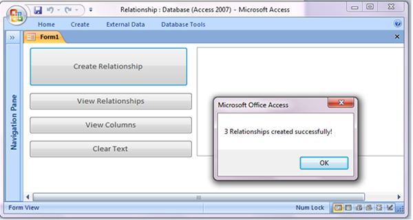 Creating relationships between tables in MS Access using VBA code Fig-1.3