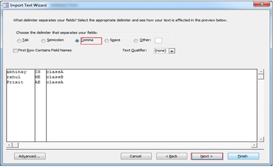 Import data from CSV file to Microsoft Access Fig-1.4
