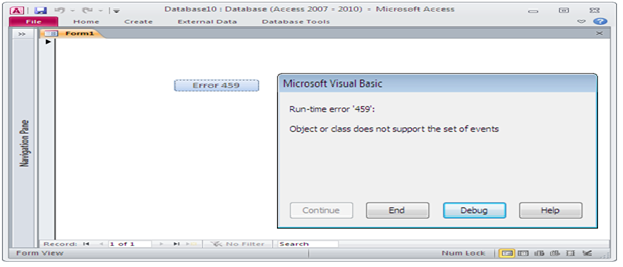 Error 459 Object or class does not support the set of events. Fig-1.2