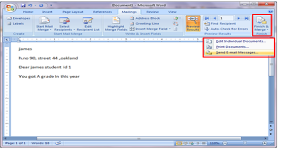 Microsoft Word mail merge from Microsoft Access Database Fig-1.7