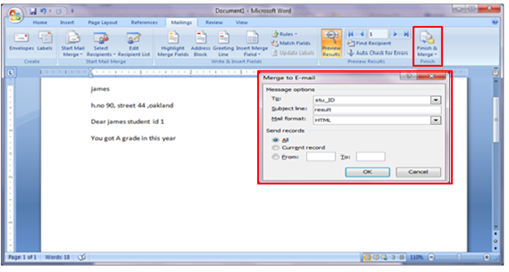 Microsoft Word mail merge from Microsoft Access Database Fig-1.8