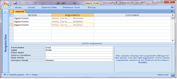 Navigation on Microsoft Access form using macros Fig-1.3