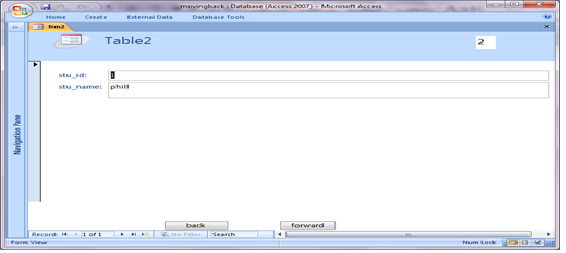 Navigation on Microsoft Access form using macros Fig-1.4