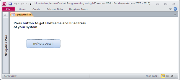 VBA socket connection in MS Access Fig-1.1