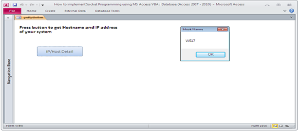 VBA socket connection in MS Access Fig-1.2