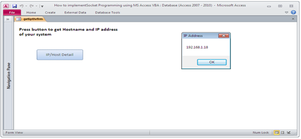 VBA socket connection in MS Access Fig-1.3