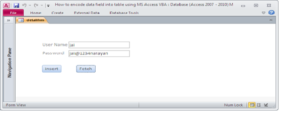 Storing data in encrypted form in MS Access table Fig-1.5
