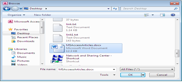 Open file browser on Microsoft Access using VBA Fig-1.2