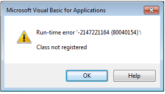 Class not registered runtime error in MS Access . Fig-1.1