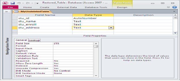 Restore deleted table in MS Access using VBA. Fig-1.1