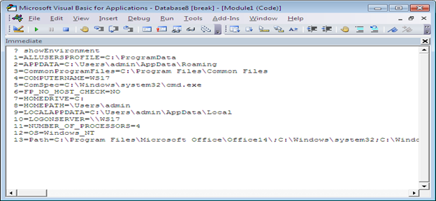 How to use environment variables in VBA. Fig-1.1