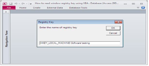 Read window registry key using VBA code. Fig-1.1