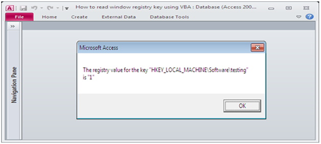 Read window registry key using VBA code. Fig-1.2