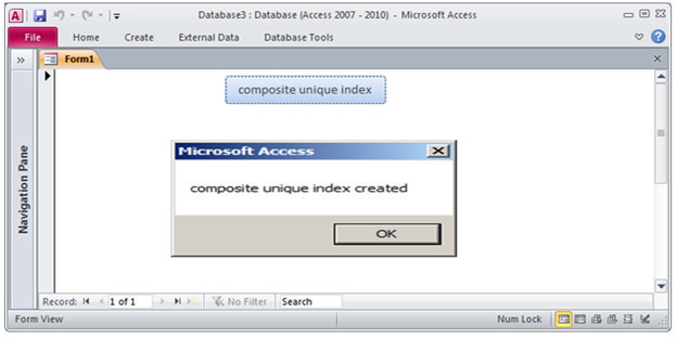 Create Composite unique index using VBA code. Fig-1.2