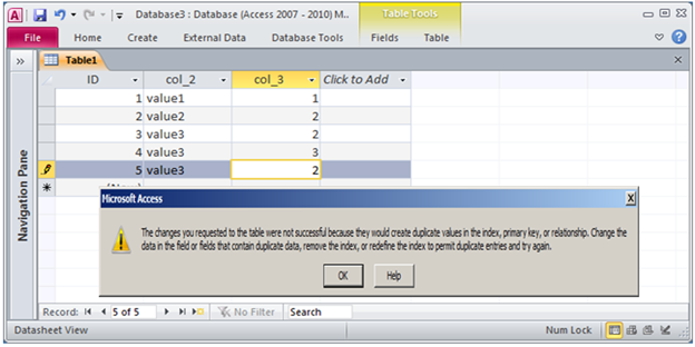 Create Composite unique index using VBA code. Fig-1.3