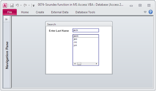 Soundex function in MS Access VBA Fig Fig-1.1