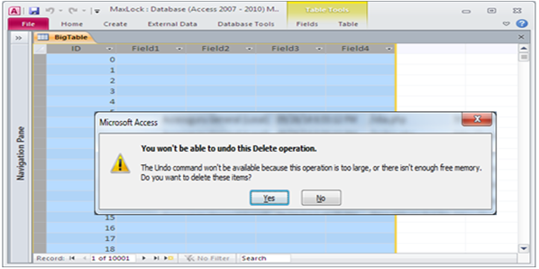 Error there isn't enough disk space or memory in MS Access Fig-1.1