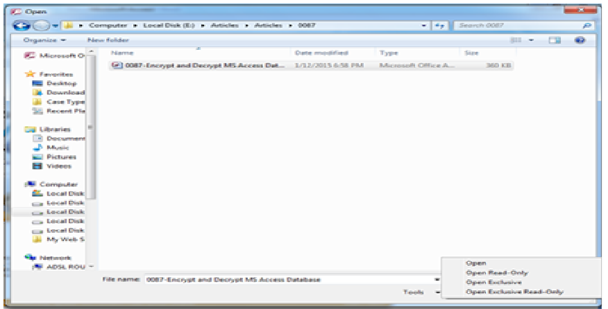 MS Access encrypts and decrypts the MS Access Database Fig 1.1