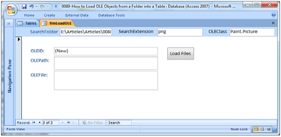 Insert OLE objects in table using MS Access VBA Fig 1.1