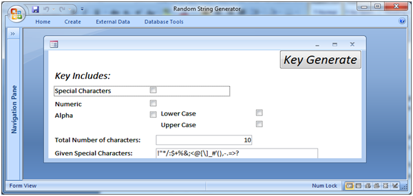 MS Access VBA generate random key string  Fig 1.1